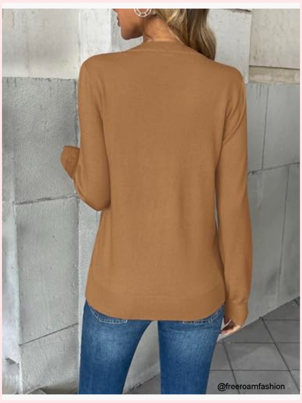 V Neck Lightweight Ribbed Knit Pullover Long Sleeve Casual Sweater Tops - Picture 3 of 7